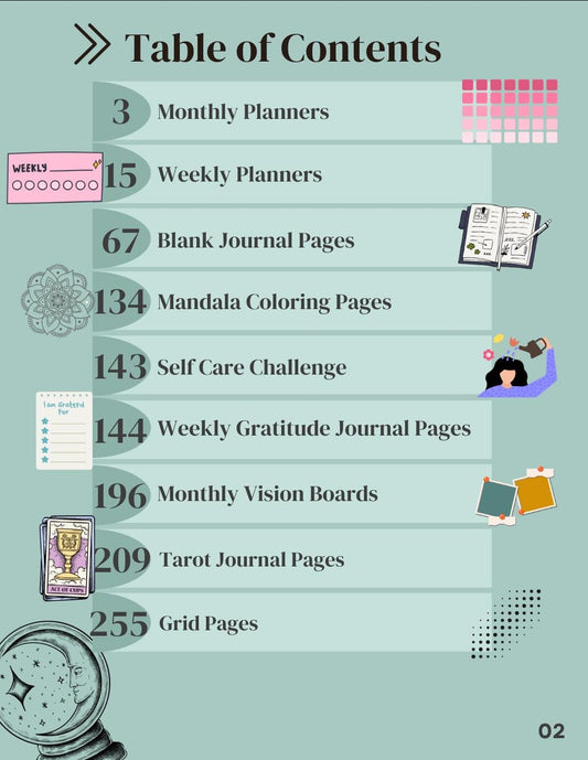 Mystic Celestial Journal & Planner (Includes Tarot Journals, Self Care Challenges, and coloring pages)