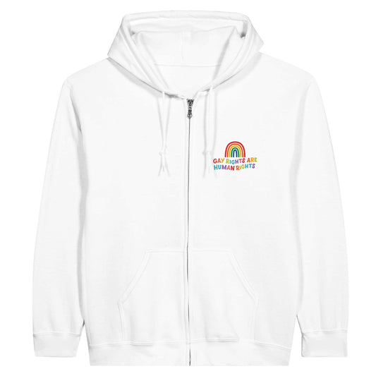 Gay Rights Are Human Rights | LGBTQ+ Pride Equality Classic Unisex Zip Hoodie White